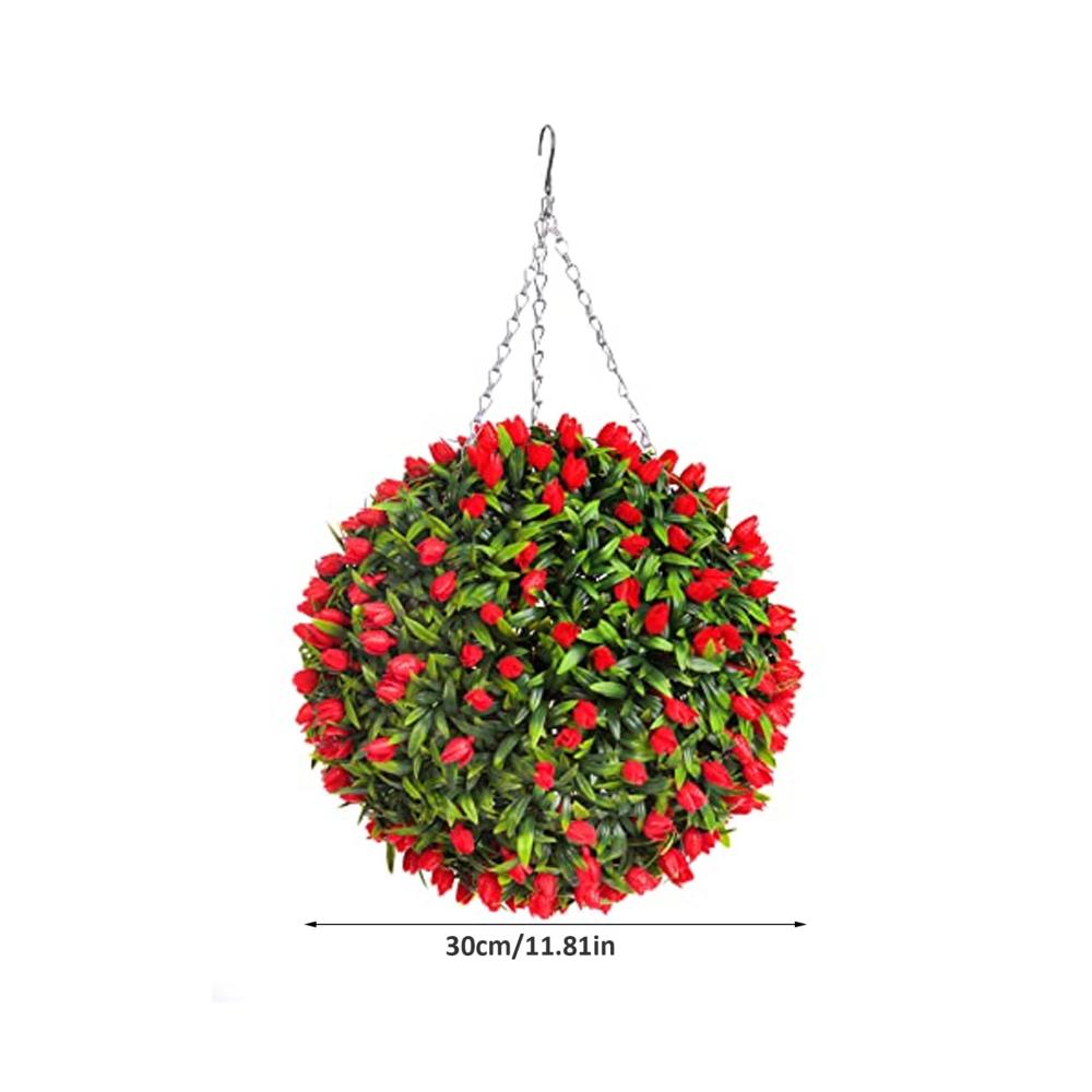 12-Zoll Blumen-Topiary-Ball Künstliche Hängepflanzen für Innen- und Außendeko - Simulation von Boxwood-Blumen - Dekorative Topiary-Bälle zum Aufhängen - Realistische Faux-Blumen