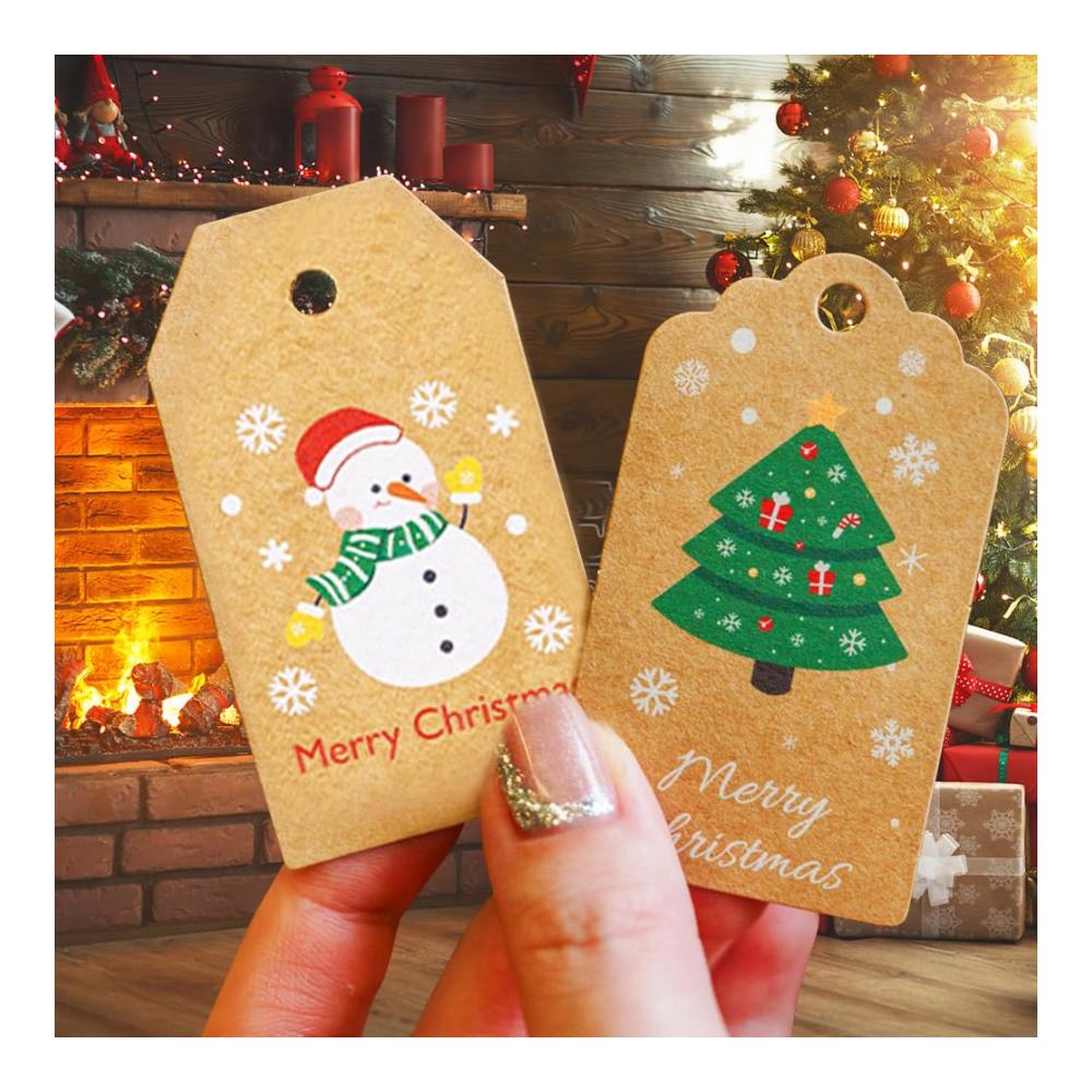 Entzückende Weihnachts-Geschenkanhänger 100er Pack mit Kraftpapieranhängern und 2 Rollen Schnur für mühelose Weihnachtsdekoration und Geschenk