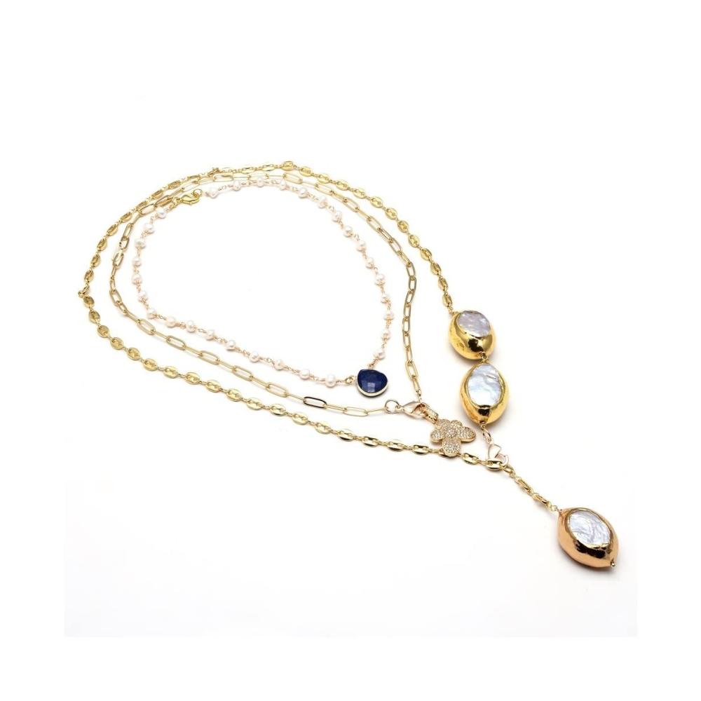 Veredeln Sie Ihren Zimmerbrunnen Schmuck Weiße Keshi-Perlen mit blauem Lapislazuli verziert mit blumigem Charme perfekt für eine Statement-Halskette für Frauen - 17-26 Zoll erfüllt QINTINY