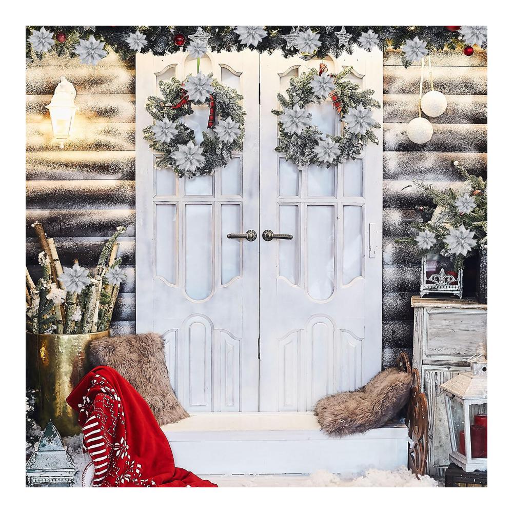36 Stück Weihnachten Glitzer Weihnachtsstern Blumen Magnolie - Künstliche Silber Blumen Ornamente mit Clips für Weihnachtsbaum & Kranzdekoration - Festlicher Schmuck für die Feiertage