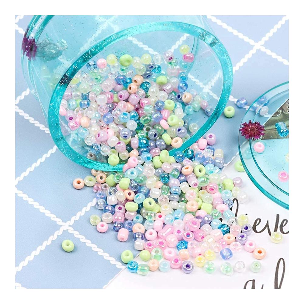 3360 Stück Mini Glasperlen 4mm kleine Rocailles Perlen Bastelperlen Set mit elastischer Schnur – Ideales Perlenweben-Zubehör für DIY Armbänder Halsketten und Schmuckherstellung