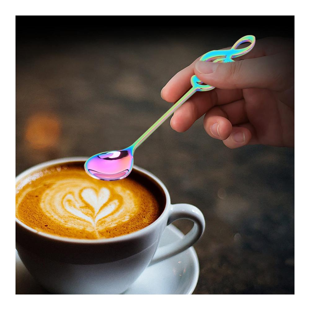 Hochwertige Kaffee- & Mokkalöffel Set - 6er Pack Musiktasten-Design aus 18/10 Edelstahl - Ideal für Kaffeegenuss mit Stil - Perfektes Geschenk für Musikliebhaber und Kaffe