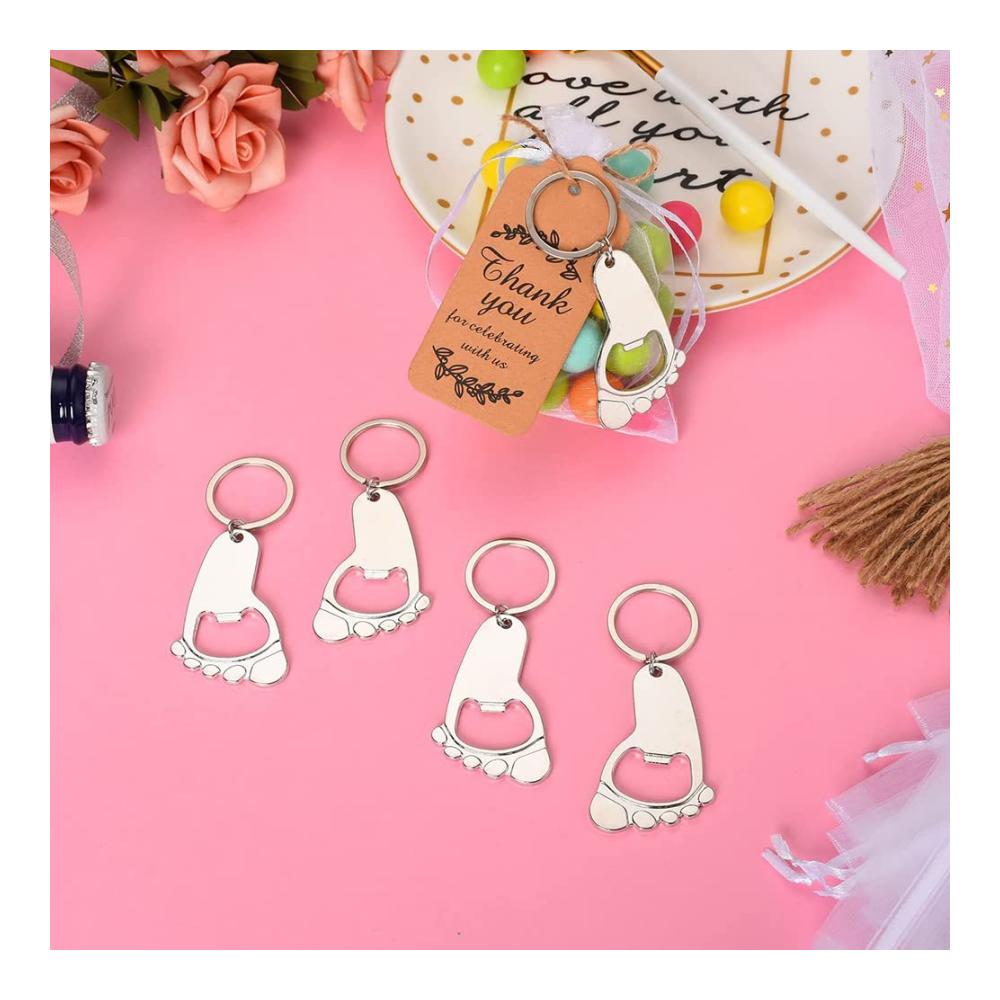 Entdecken Sie den Charme von 20 niedlichen Babyfüßen Flaschenöffnern - Perfekte Schlüsselanhänger Flaschenöffner für Ihre Babyparty-Gäste! Einzigartige Baby-Dusche Andenken inklusive hübscher Organza-Beutel und Tags. Machen Sie Ihre Feier unvergesslich mit diesen entzückenden Babyfüßen Metall Schlüsselanhängern