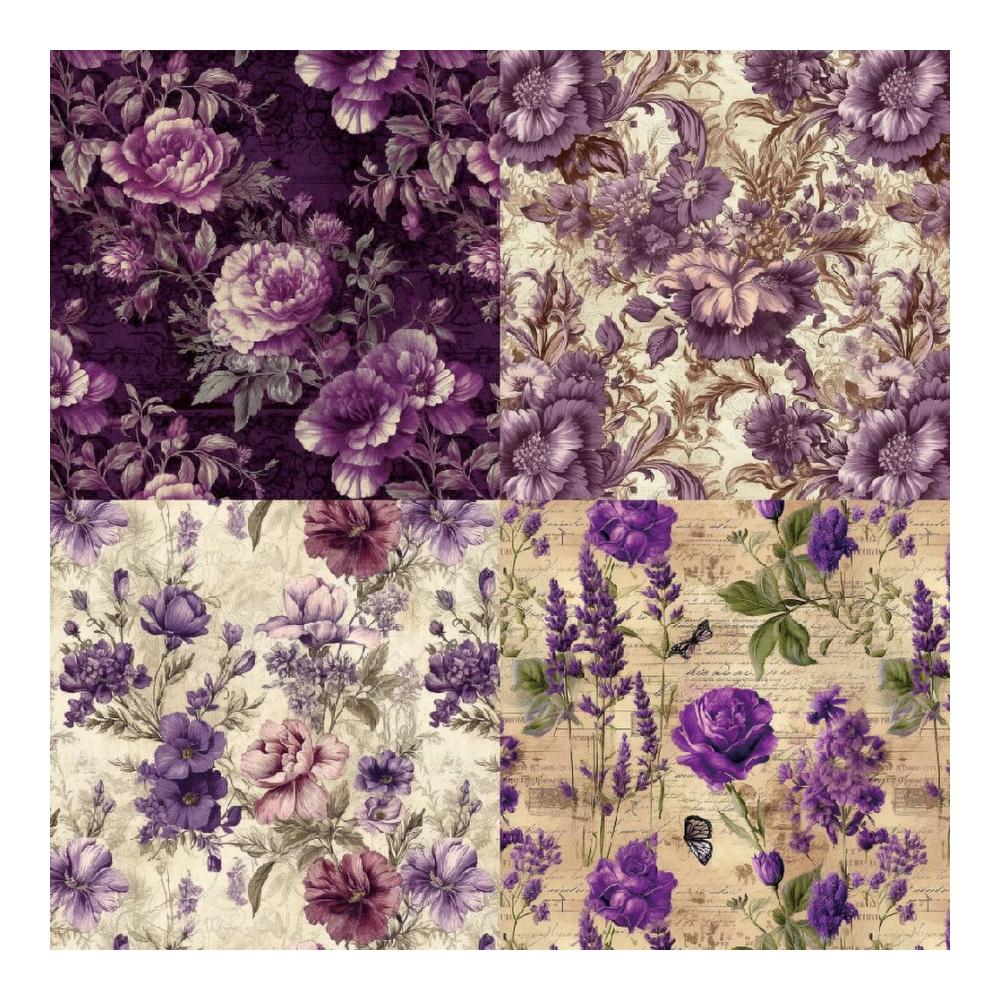Dekorpapier Lila Blumenmuster Design - 24 Blätter 152x152cm - Einseitig Bedruckt - Bastelpapier für Karten Hochzeit & Gestaltung