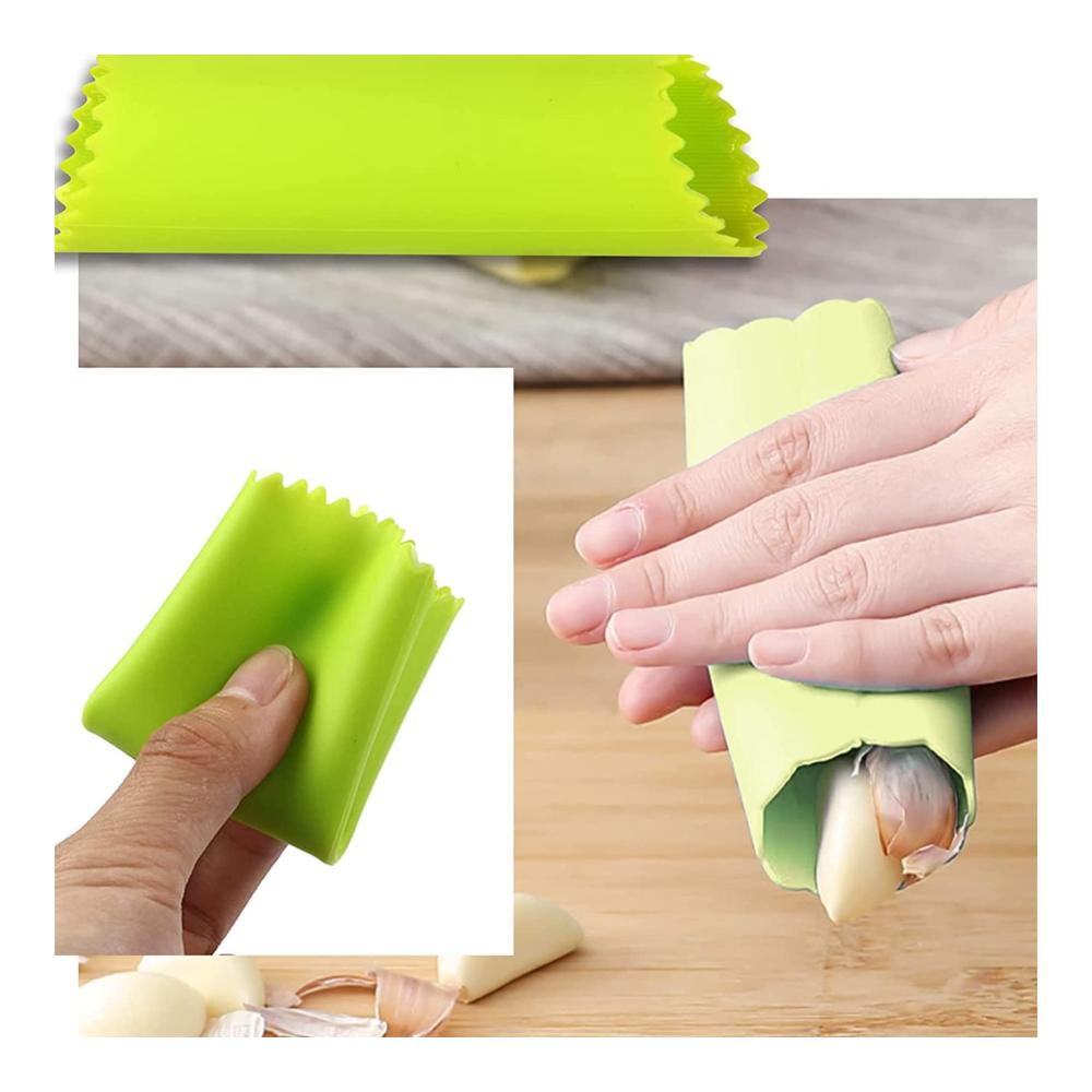 Premium Knoblauchpresse Set - Edelstahl Wippe mit Silikon-Schäler - Ergonomisches Design für müheloses Pressen - Inklusive 2 Werkzeugen zur Knoblauchherstellung - MOJOTIC Qualitätsgarantie