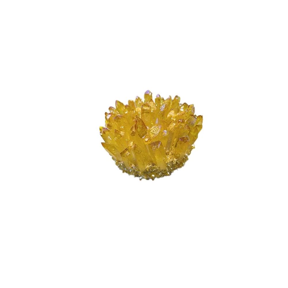 Exklusives Zimmerbrunnenzubehör 1 Stück 300-400g gelb galvanisierte natürliche Kristall-Cluster-Exemplar-rohe Bergquarz-Blumen-Aura-Steine für moderne Hausdekoration und einzigartige Wohnaccessoires von QINTINYIN