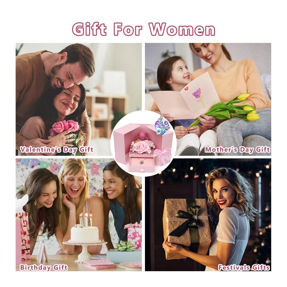 Konservierte Rosenbox mit Herzanhänger – Romantisches Geschenkset für Frauen Ewige Rose in Schmuckbox perfekt für Muttertag und Valentinst