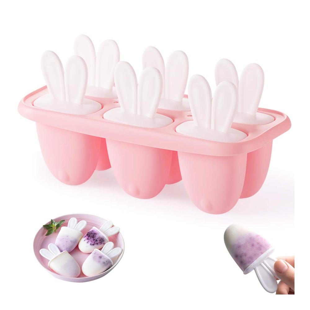 EisformenSilikon Set für Kinder 6 Mulden BPA-Frei Eis am Stiel Selbst Machen Popsicle Eisförmchen Rosa - Ideal für Sommer Snacks & Gesunde Desserts