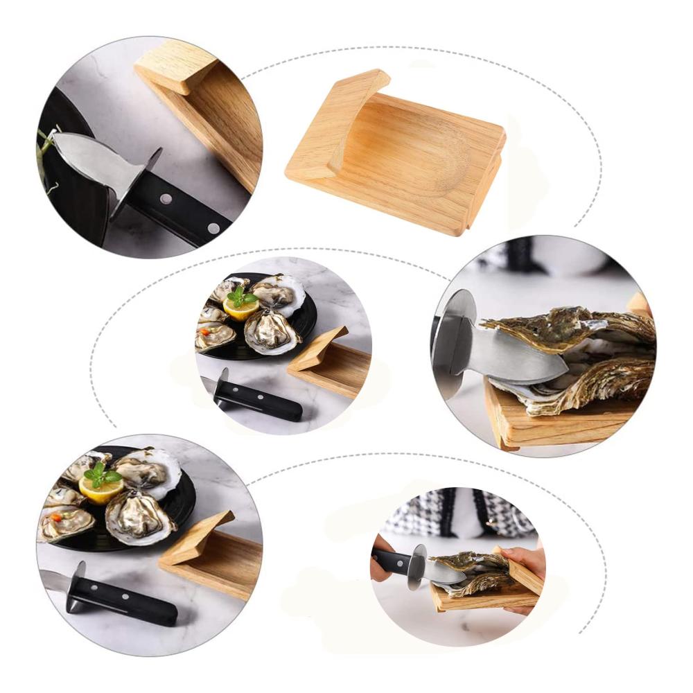 Holz Austernöffner Klemme & Messer Set | Meeresfrüchte-Werkzeuge für Küche | Oyster Holder & Opener Kit | Inklusive Halter & Schneidewerkzeug | Premium Austern Zubehör & Schneiderei |