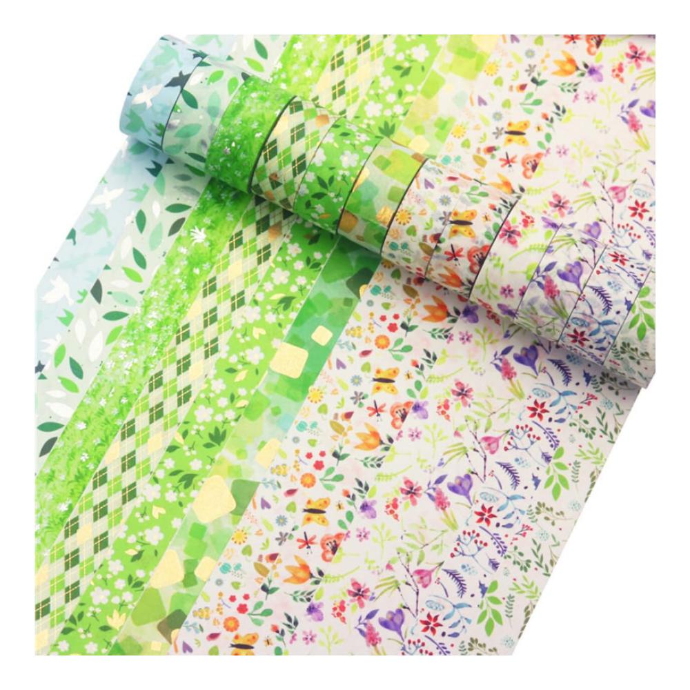 Entdecke den Frühling 12 Rollen Washi Tape Set - Bunte Klebebänder für Basteln Dekorieren und Scrapbooking - Blumenmotive - 15mm Breite - DIY Zubehör für Handwerk und Journal