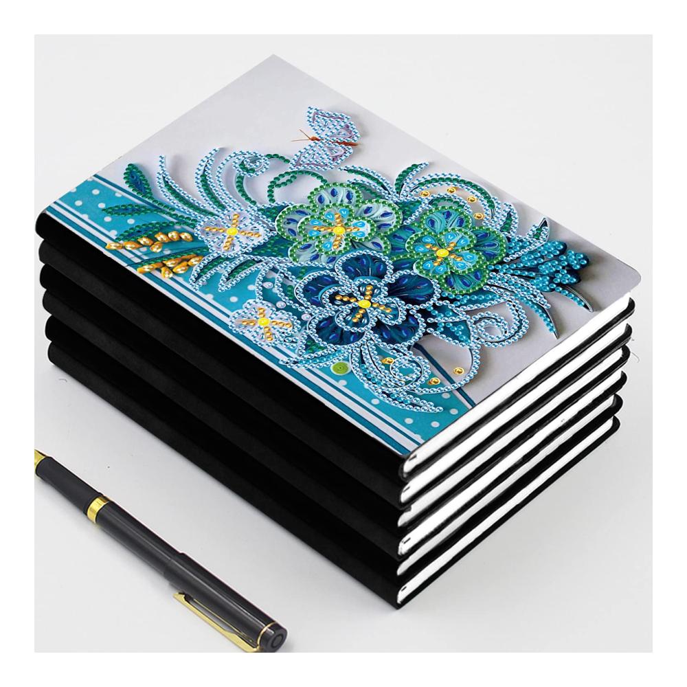 Diamant Malerei Notizblock für Erwachsene | 100 Seiten | Weiß | Schulbedarf | Schulanfang | Skizzenbuch | Ideales Geschenk für Geburtstag und Weihnachten | Blauer Phalaenopsis Blume