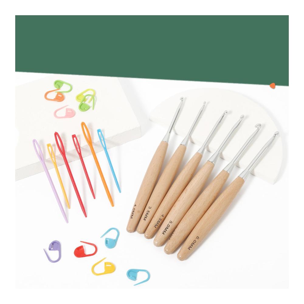 Ergonomisches Häkelnadel-Set aus Buchenholz inklusive Tasche – Ideales Strickset für Anfänger und Erwachsene – Hochwertige Häkelnadeln (13 mm bis 15 mm) mit ergonomischem Griff von Tesay
