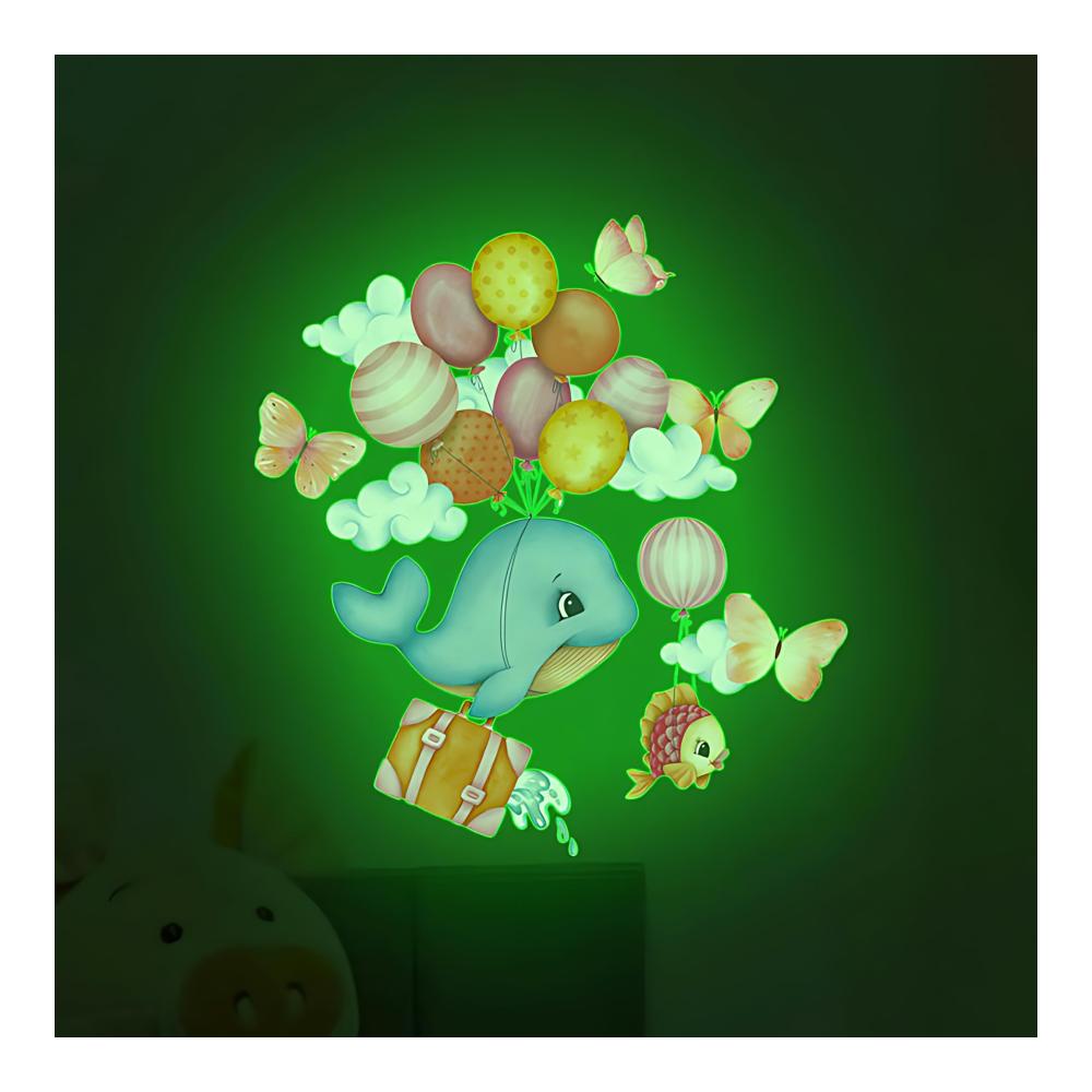 Verzaubern Sie Ihr Zuhause! 2er-Pack Leuchtende Lichtschalteraufkleber für Mädchen- und Jungenzimmer - Selbstklebend Ballon- und Delfinmuster - Leuchten im Dunkeln - 30 * 20CM