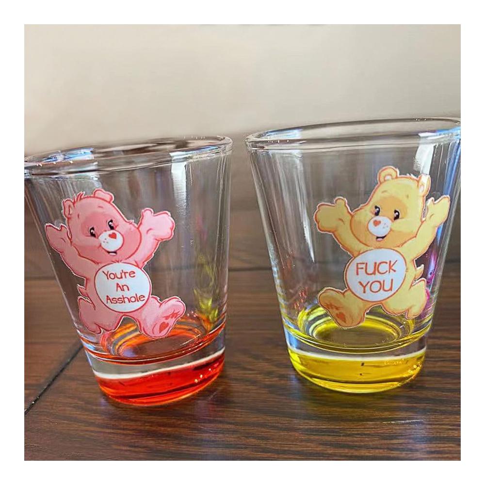 Mini Schnapsgläser Set 6 Bärenmotive | Isolierte Shotgläser mit Pfiff | Lustige Care Bear Designs | Ideales Geschenk für Partys