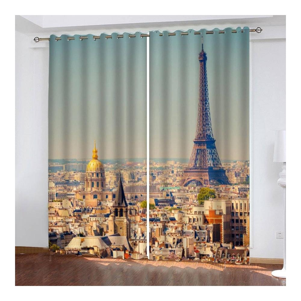 Erleben Sie Luxus und Eleganz mit unseren Schiebevorhängen - 2 Stück 3D Paris Eiffelturm Gardinen für das Schlafzimmer - Geräuschreduzierung - Hochwertige Abdunklungsvorhänge - 220
