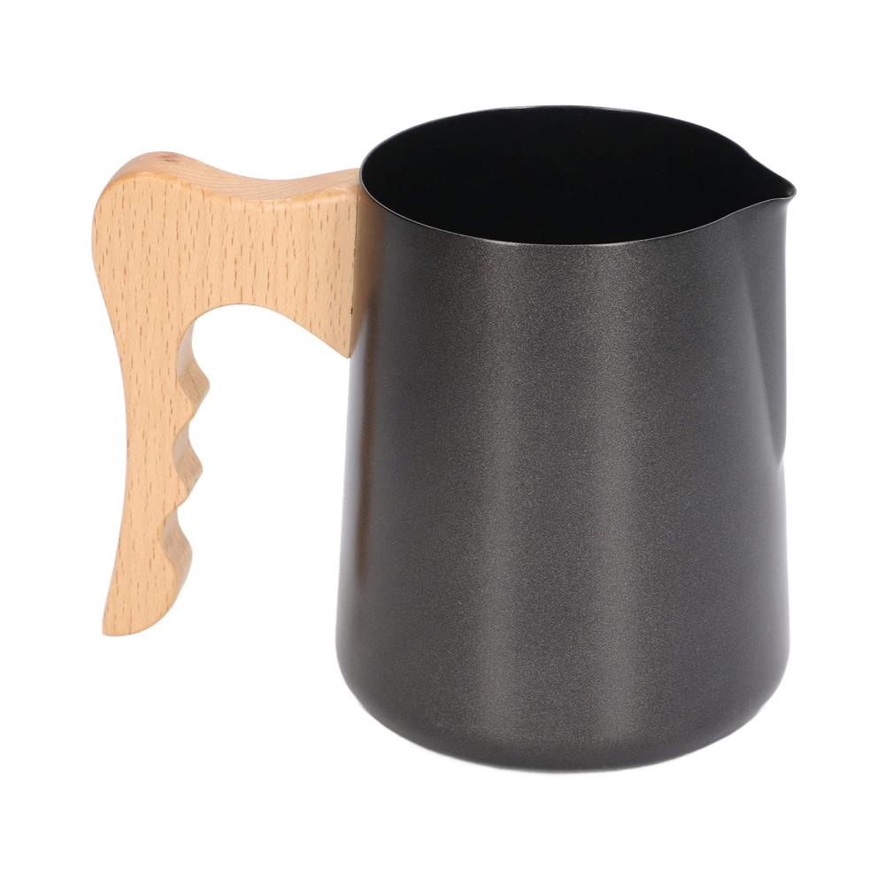 Milchschaumkännchen - Exquisites 304-Edelstahl-Design | Zarter Adlermund-Auslass für perfekten Schaum | 600 ml Milchaufschäumbecher mit Buchengriff | Vielseitiges Kaffeezubehör