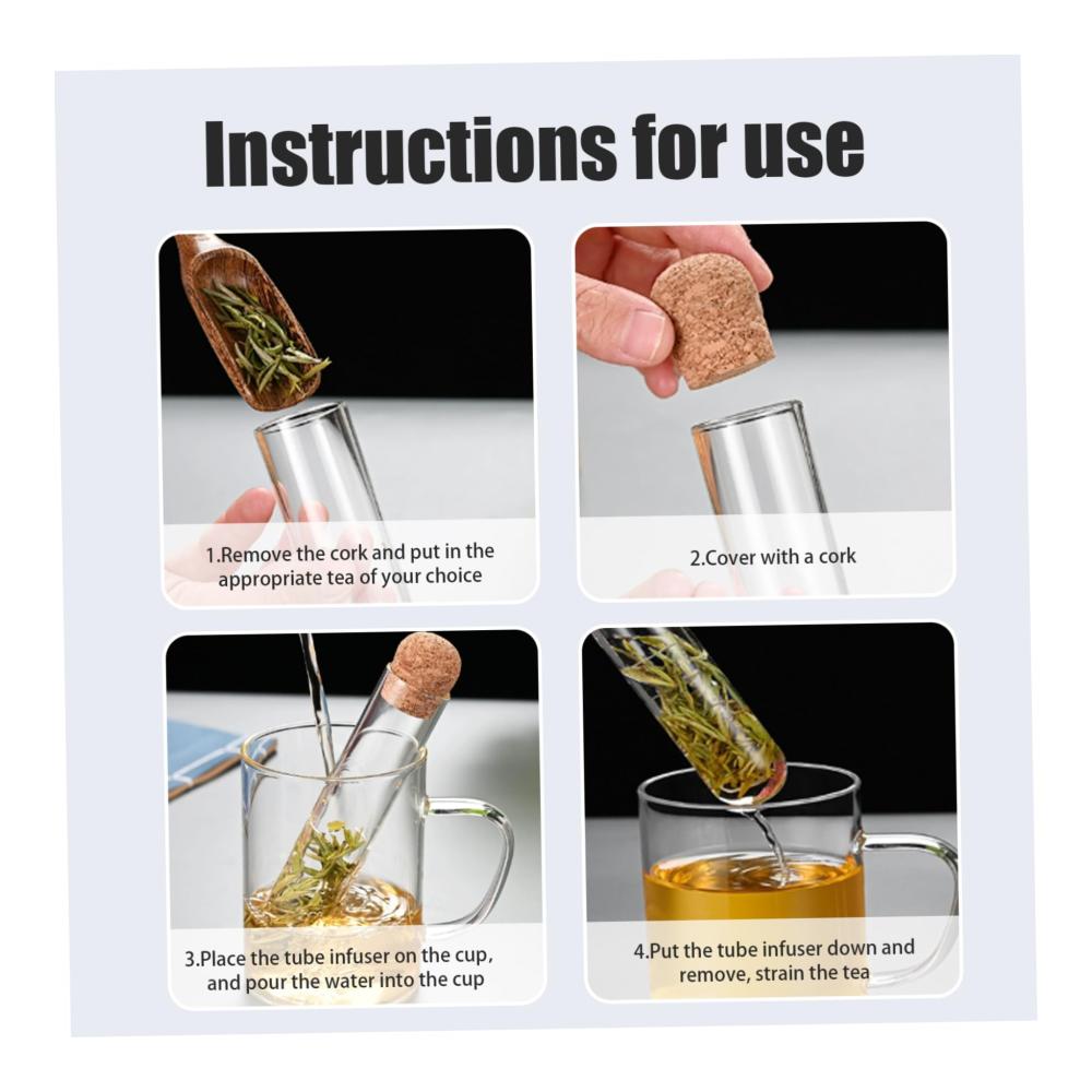 Hochwertiges Glas-Tee-Ei mit Korkgriff | 3-teiliges Teefilter-Set | 152 cm lang | Wiederverwendbarer Tee-Diffusor für losen Tee | Ideales Trinkgeschirr für Tassen und Te