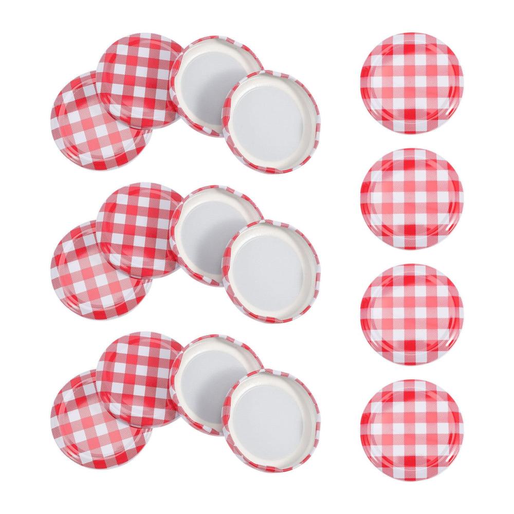 40er Packung Gingham Marmeladenglas Deckel – Versiegeln & Frische bewahren | Geteilte Deckel Breite Öffnung | Perfekt für Konservieren Mahlzeitenvorbereitung & mehr