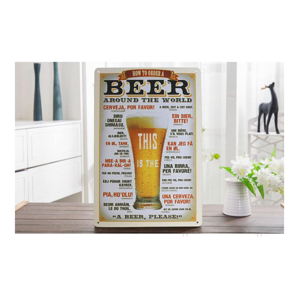 Einzigartiges Vintage-Schild Lustiges Blechschild für Bierliebhaber in Küche Bar & Zuhause | Dekoratives Wand- & Türschild 305 x 203 cm - Beer Around The World Motiv | Stilvolles Wohnaccessoire & Deko für Pub-Atmosphäre