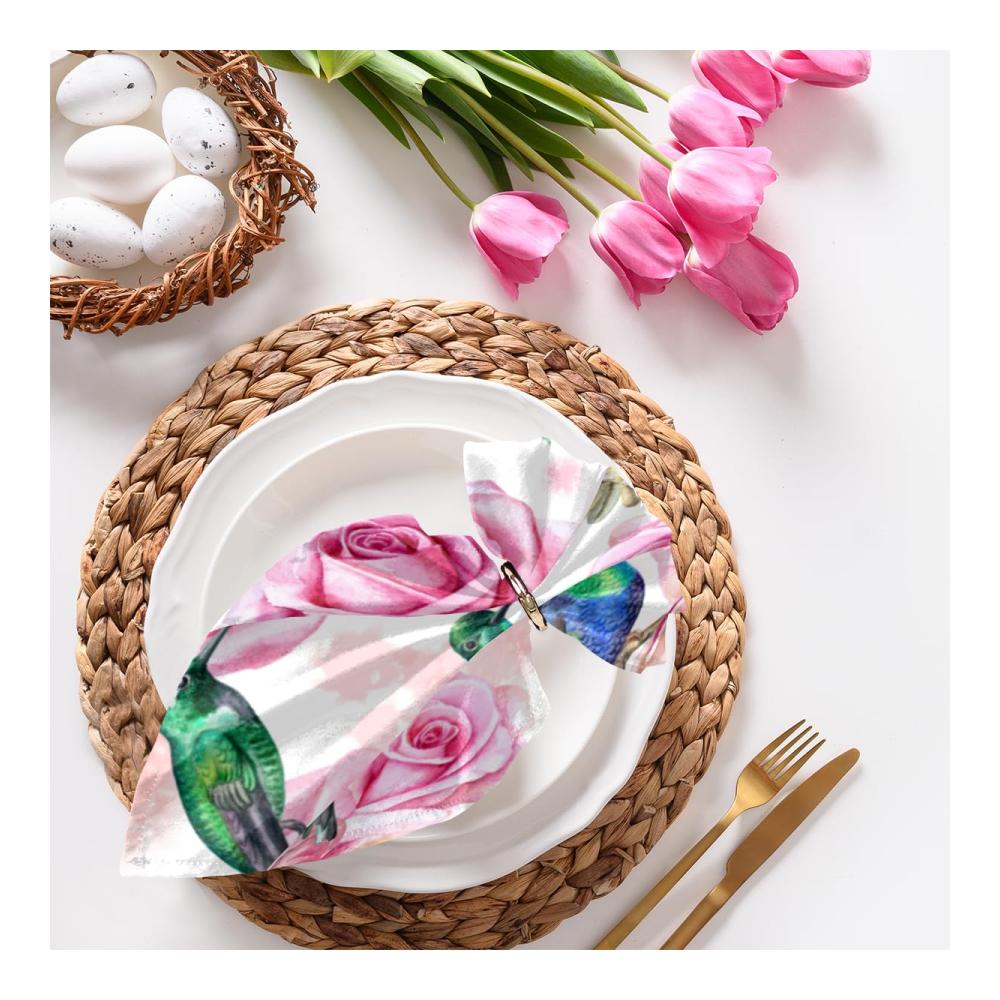 Hochwertige Stoffservietten mit Rosen-Magnolien-Kolibri-Design | Waschbar & wiederverwendbar | Perfekt für Zuhause Hochzeiten & Partys | Set mit 50 | 8 x 508 cm