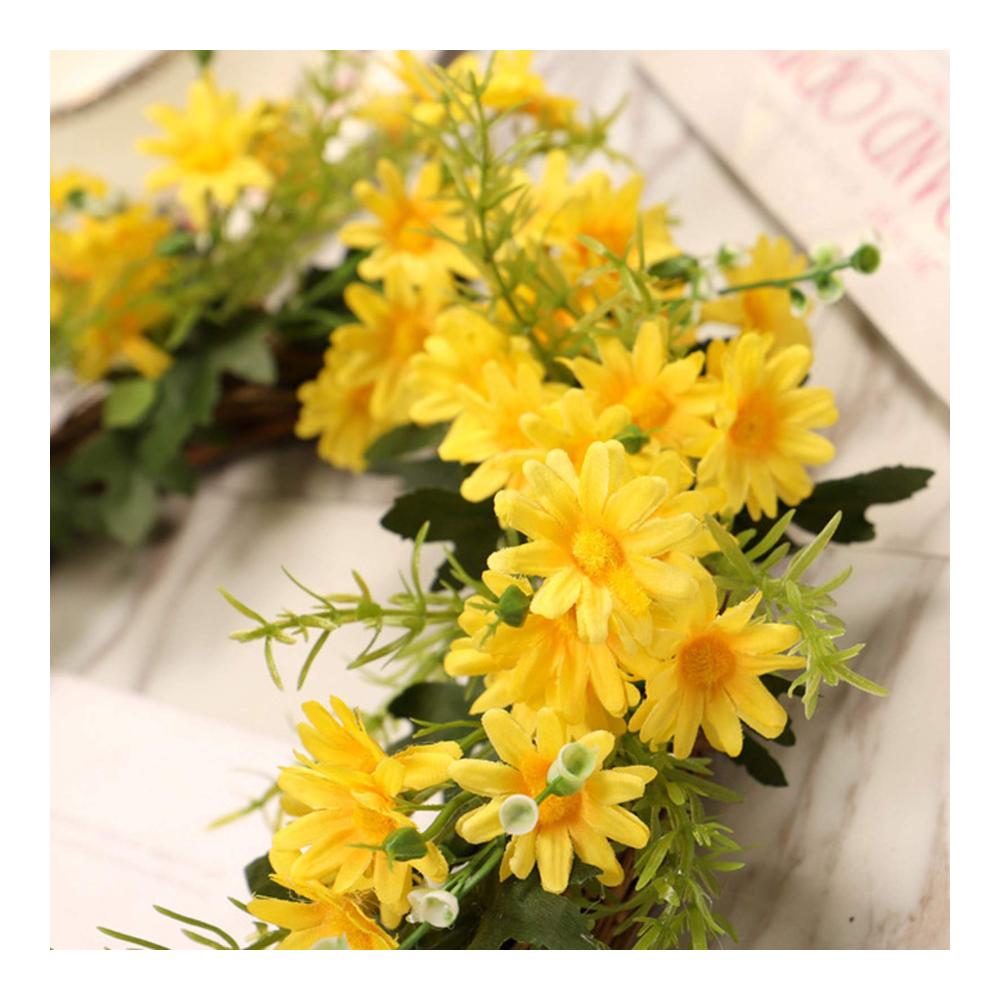 Blühender Gänseblümchenkranz aus Seidenblumen und Grün für Frühling und Sommer – Perfekte Bauernhaus-Dekoration für Fenster und Wände (Gelb 35cm