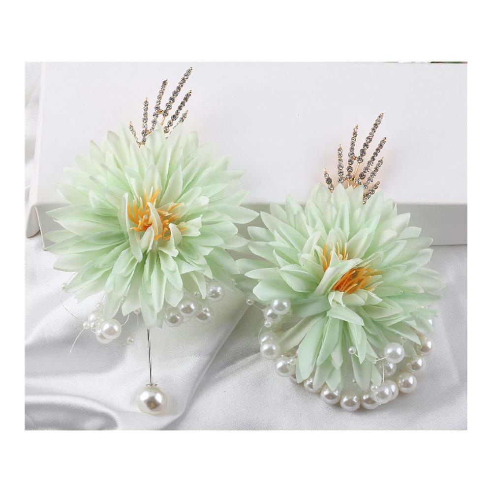 Elegantes Perlen-Gänseblümchen-Blumenarmband für Braut und Brautjungfer - Hellgrün - Handgelenk Corsage mit Perlenkette - Hochzeit Brautaccessoires