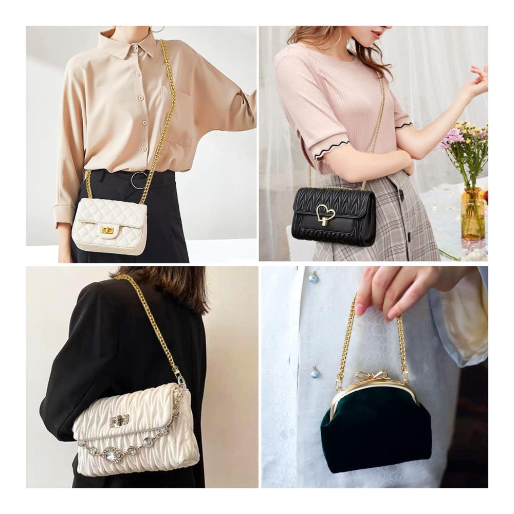 Exklusive Handwerkskunst Hochwertige Taschenkette Set (4 Stück) - Goldene Umhängetaschenkette und Schulterriemen (40/60/100/120cm) für stilvolle Damenhandtaschen. Perfekt für Taschenherstellung Basteln Malen & Handarbeiten