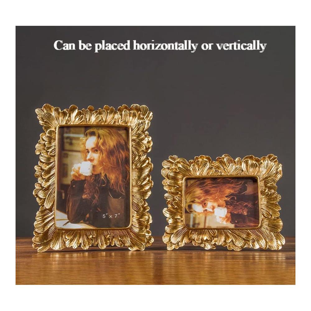 Europäische Vintage Fotorahmen - Antike Harz Bilderrahmen für Hoch- & Querformat - Wand- & Tischrahmen für kreative Home-Dekoration - Hochauflösendes Glas - 10x15cm - Gold