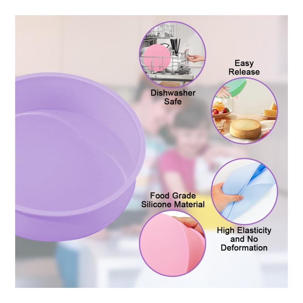 Entdecken Sie die Vielseitigkeit mit unseren Motivbackformen 4er Set 20cm Runde Silikonbackformen für Schichtkuchen Käsekuchen Regenbogenkuchen und Chiffonkuchen - Antihaft und einfach zu reinigen