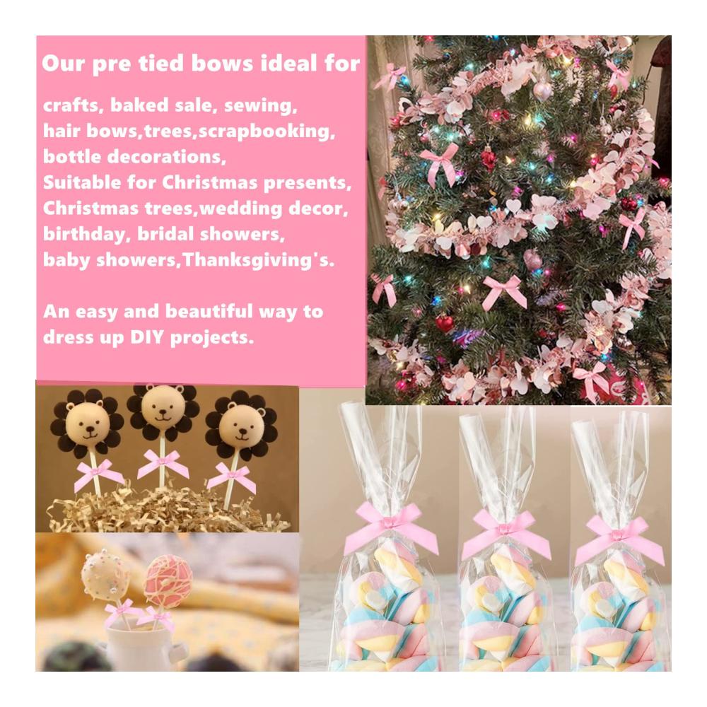 100er Set Rosa Satin-Schleifen & Bänder für Geschenkverpackungen & Dekoration - 3 Zoll Twistbänder für Lutscher Kekse