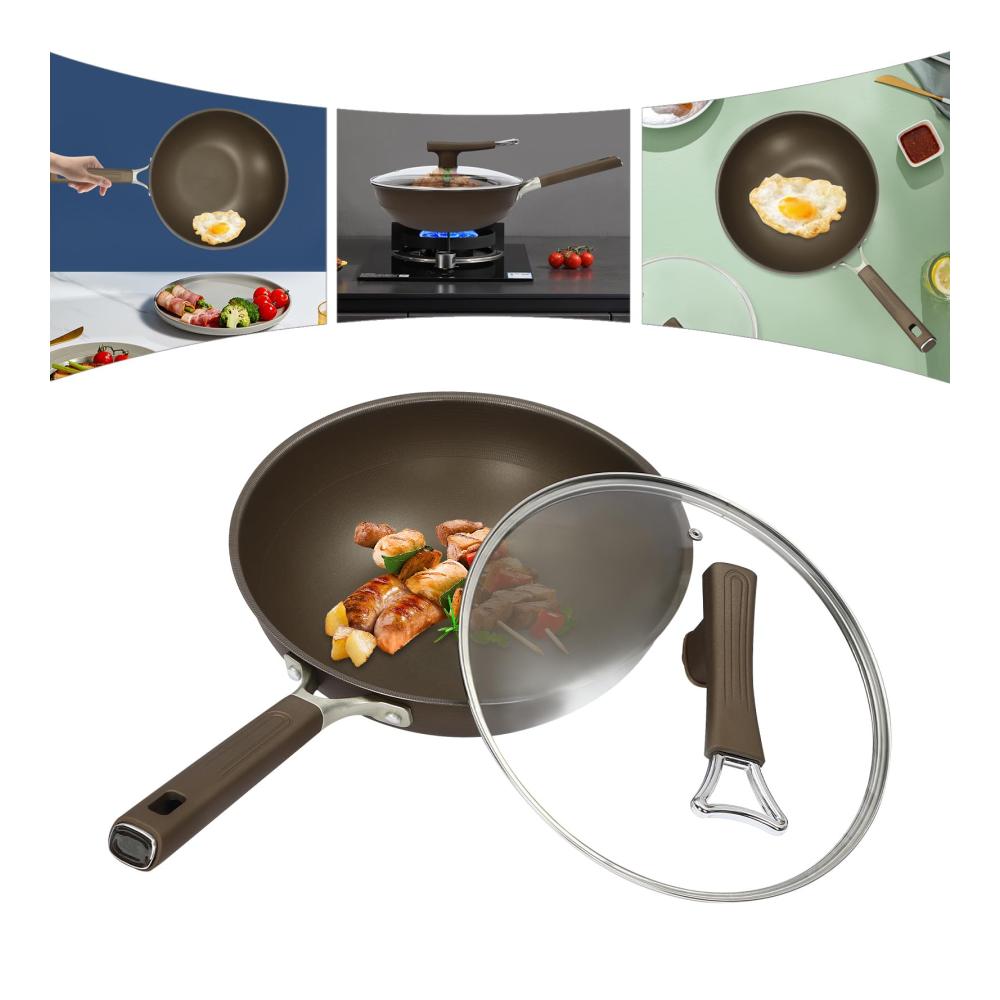 Premium 32cm Edelstahl Bratpfanne mit Deckel - Antihaft Kochpfanne für Alle Herdarten - Universelle Pfanne mit Vertieftem Boden für Perfekte Bratergebnisse - Robuste Beschichtung für Müh