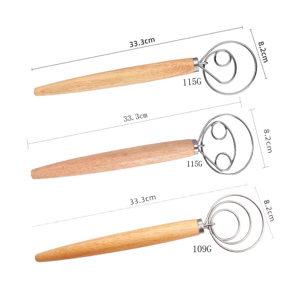 Professionelle Dänische Schneebesen Set | 3-teiliger Brotteig & Eierschläger | Holzgriff Mixer für Backen | Ideales Backwerkzeug für Brot Gebäck & Desserts | Robuste Qualität 13 Zoll
