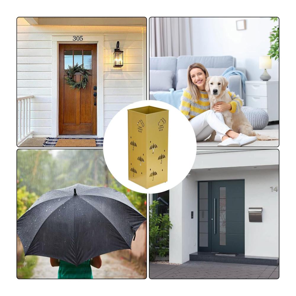 Moderner quadratischer Metall Schirmständer - Regenschirmbehälter und Dekorative Vase für Heim und Büro - Organizer mit St