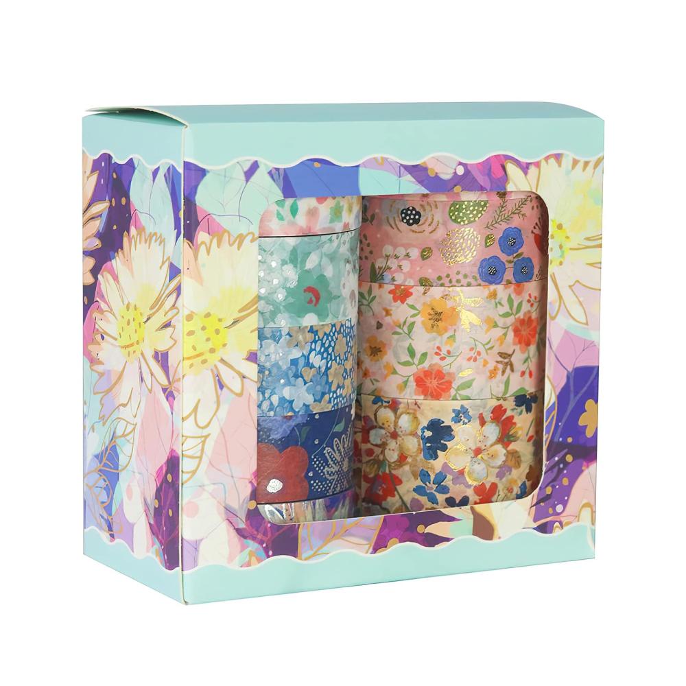 Entdecken Sie kreative Vielfalt! 9 Rollen Floral Washi Tape Set - Bunte Blumenmuster mit Goldfoliendruck 10/15/20/30 mm breit. Perfektes Klebeband für Scrapbooking Bullet Journaling und Geschenkverpackung (4m pro Rolle). Dekorieren Sie mit Stil