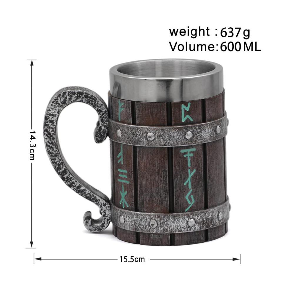 Entdecke den Wikingerstil mit GuoShuang VikingHolzfass Bierkrug | Edelstahl Becher mit Griff | 600 ml | Perfektes Geschenk für Wikingerfans