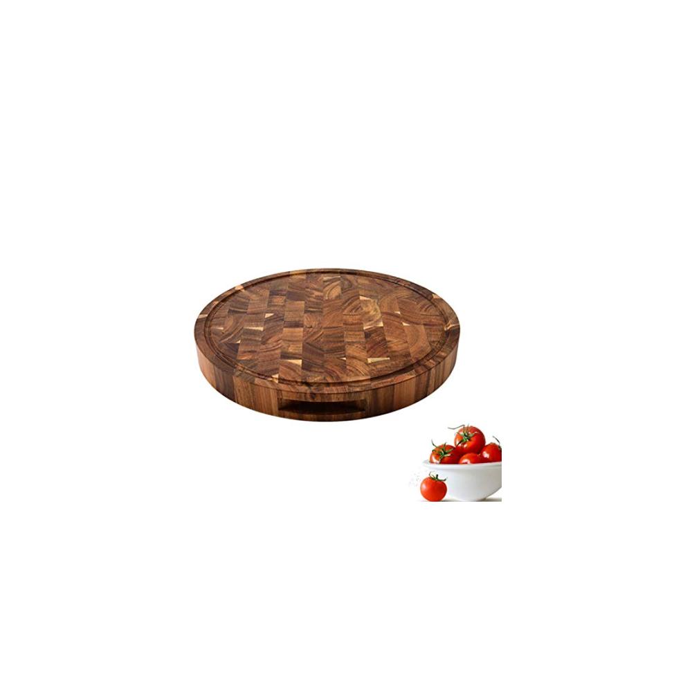 Hackbretter Premium Holz Schneidebretter Set für Profis und Hobbyköche - Dickes Metzgerblock Brett Runde Bretter für Fleisch & Gemüse - Nachhaltiges Hirnholz für optimales Sch