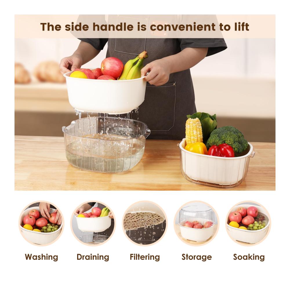 Premium 2-in-1 Siebsets (3er Pack) - Große 8 2 Quart Siebe und Seiher für Küche - BPA-frei doppellagig ideal für Obst Gemüse Nudeln Salat und Beeren - Leicht zu reinigen (weiß