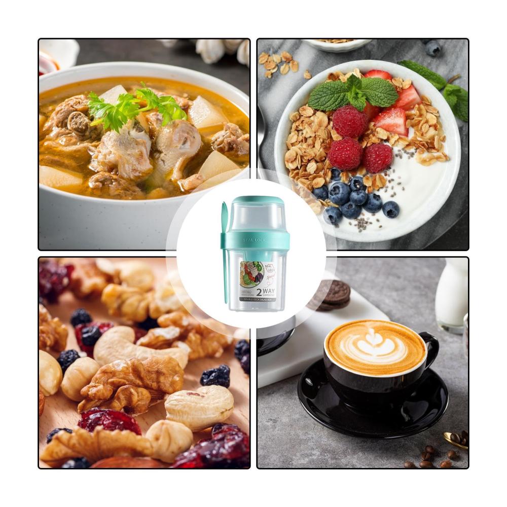 Glasbehälter & Töpfe 29oz tragbarer Joghurt-to-go-Becher mit Löffel | Reise-Müslischale für Overnight-Oats Müsli Milch & mehr