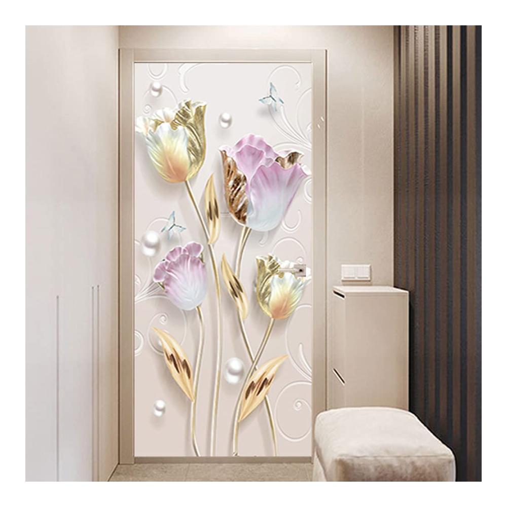 Moderne Kunst 2 Stück Selbstklebende Türaufkleber | 3D Digitaldruck PVC Wasserfest & Abnehmbar | Dekorative Wandsticker für Möbel | Trendige