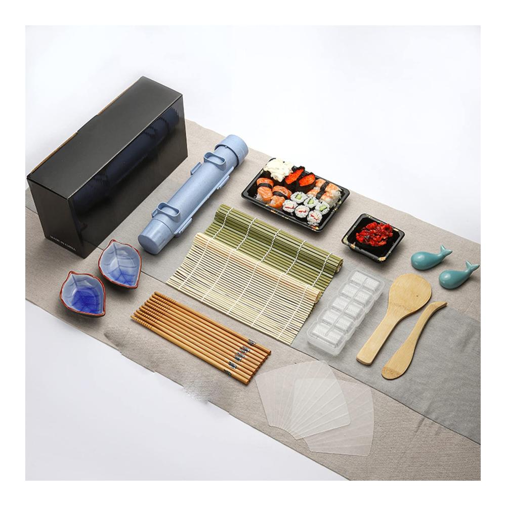 Sushiteller Set Deluxe 17-teiliges Sushi Making Kit für Anfänger – Inklusive Bambus Sushi Matte Essstäbchenhalter und mehr