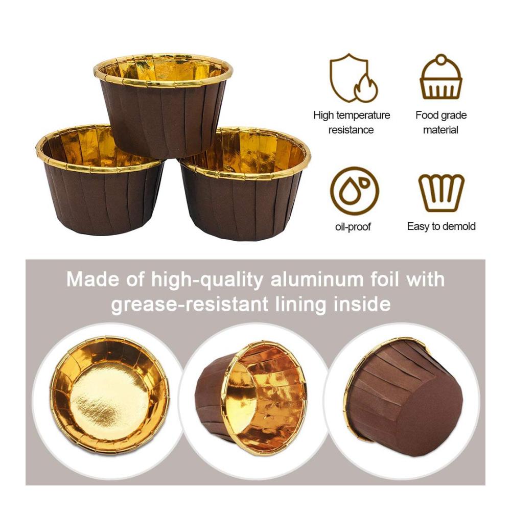 Premium Einweg-Backbecher Set 100 Stück Mini Muffins Papierförmchen aus Aluminium-Folien für perfekte Cupcakes - Ideale Cupcake Formen für Geburtstage Hochzeiten & Partys - Braun/Rot 4x7x5 cm