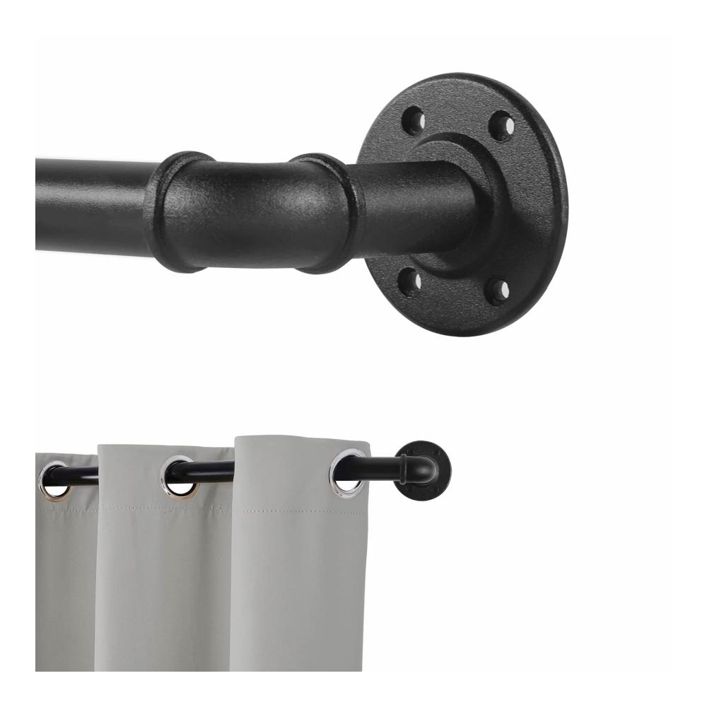 Industrie Vorhangstange Einzelstück Ausziehbare Metall Gardinenstange für Ösenvorhänge & Raumteiler - Verstellbare Fensterstange 80 cm - 218 cm - Stilvolle Lösung für industriellen Wohnraum