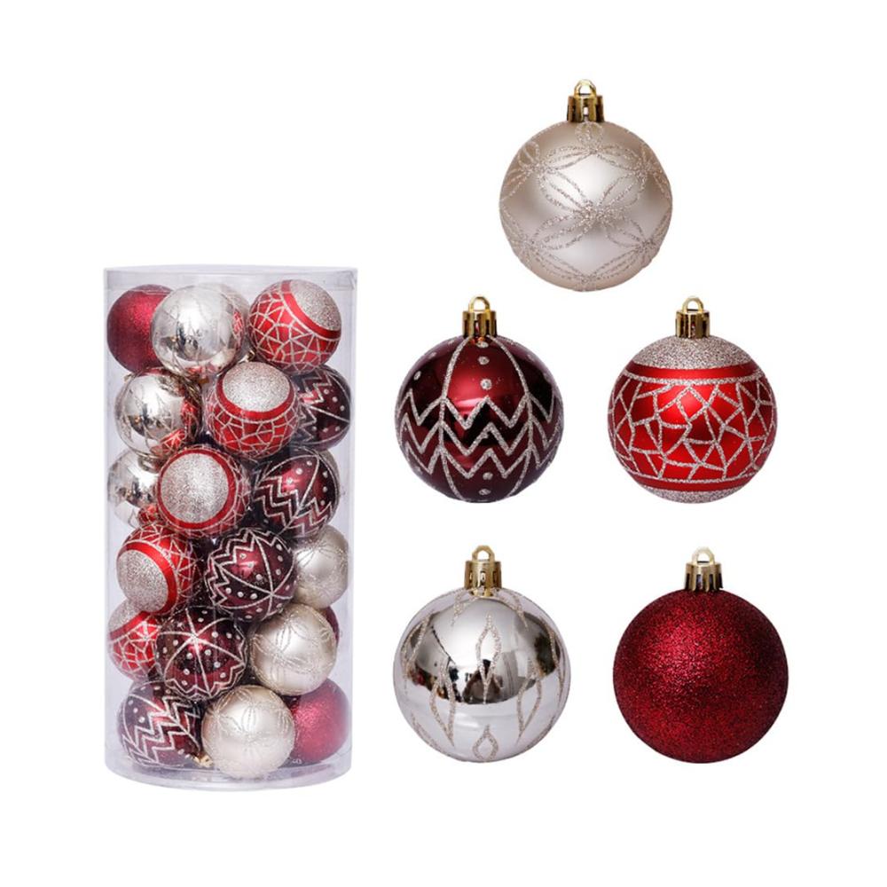 30 Stück Weihnachtsbaum-Anhänger aus bruchsicherem Kunststoff | Bunte bemalte Kugeln | Perfekt für Urlaub Hochzeit & Partydekorationen | 6 cm Hängekugeln