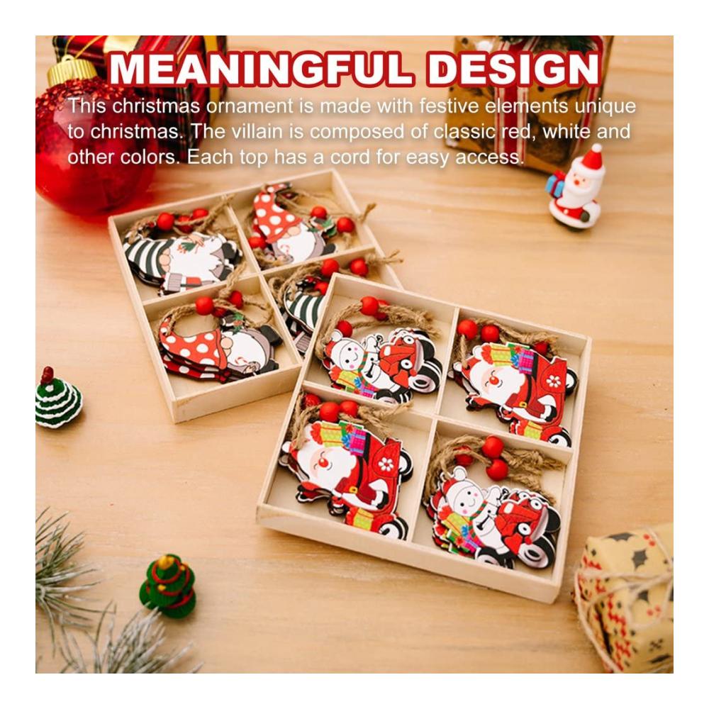 Charmante Weihnachtsbaum-Anhänger aus Holz - 4er Set mit niedlichen Cartoon-Drucken für festliche Dekorationen - Perfekte Baum-Anhänger für die Feiertage