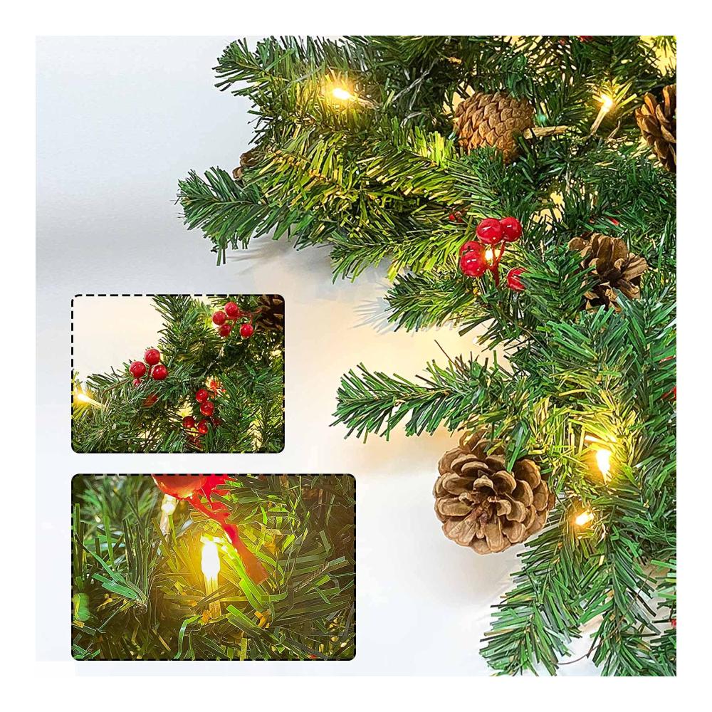 Weihnachtsgirlande mit LED-Beleuchtung 2.7m - Künstliche Tannengirlande für Innen- und Außendekoration - Perfekte Weihnachtsdeko für Treppen Kamine &