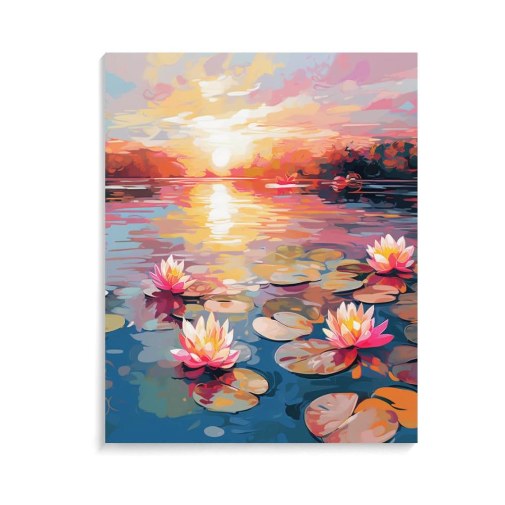 Entspannendes Hobby Malen-nach-Zahlen-Kits für Seerosen und Teichlotus – DIY Ölgemälde Geschenkset für Erwachsene und Kinder – Wohnzimmer Wanddekoration – 40x50cm