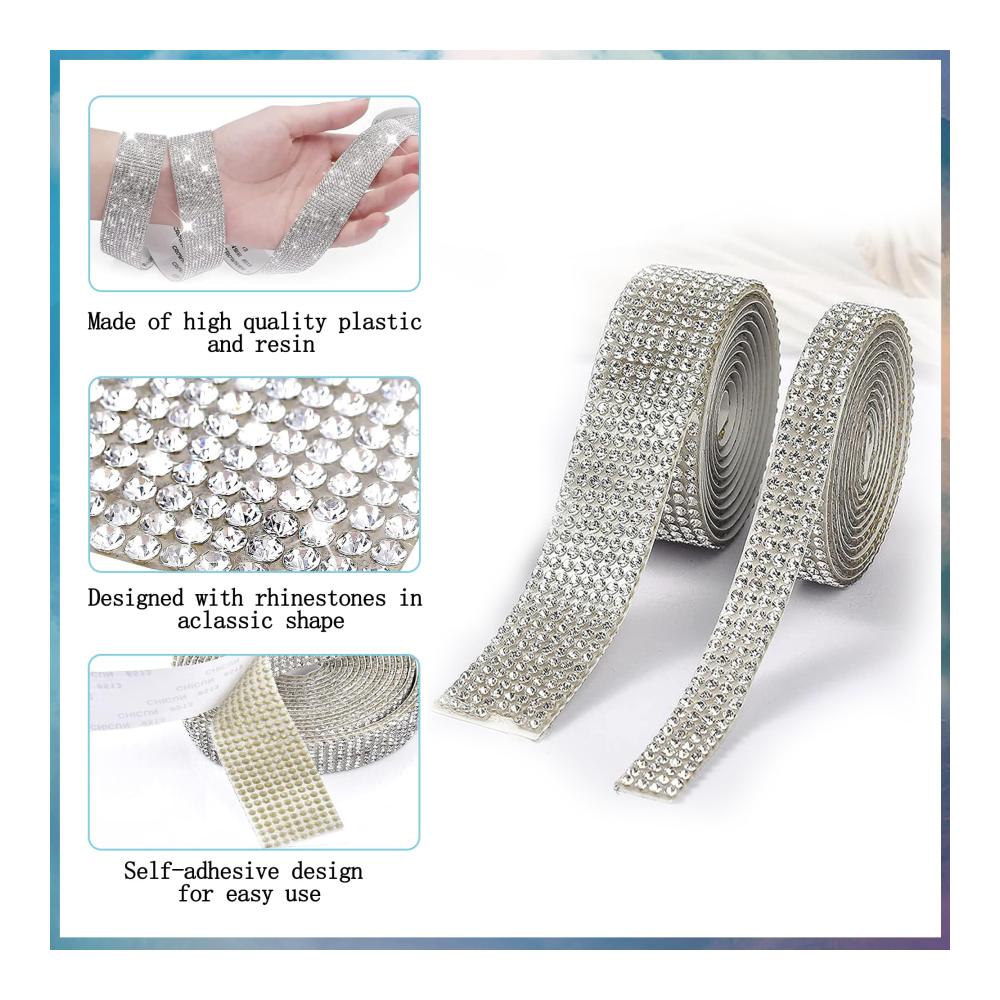 Bänder - Strasssteine Selbstklebend Kristall Diamant Band 4 Rollen - Glitzersteine Silber Strassband für DIY Deko - Perfekt für Kunsthandwerk Auto Telefon Hochzeit & Geburtstag