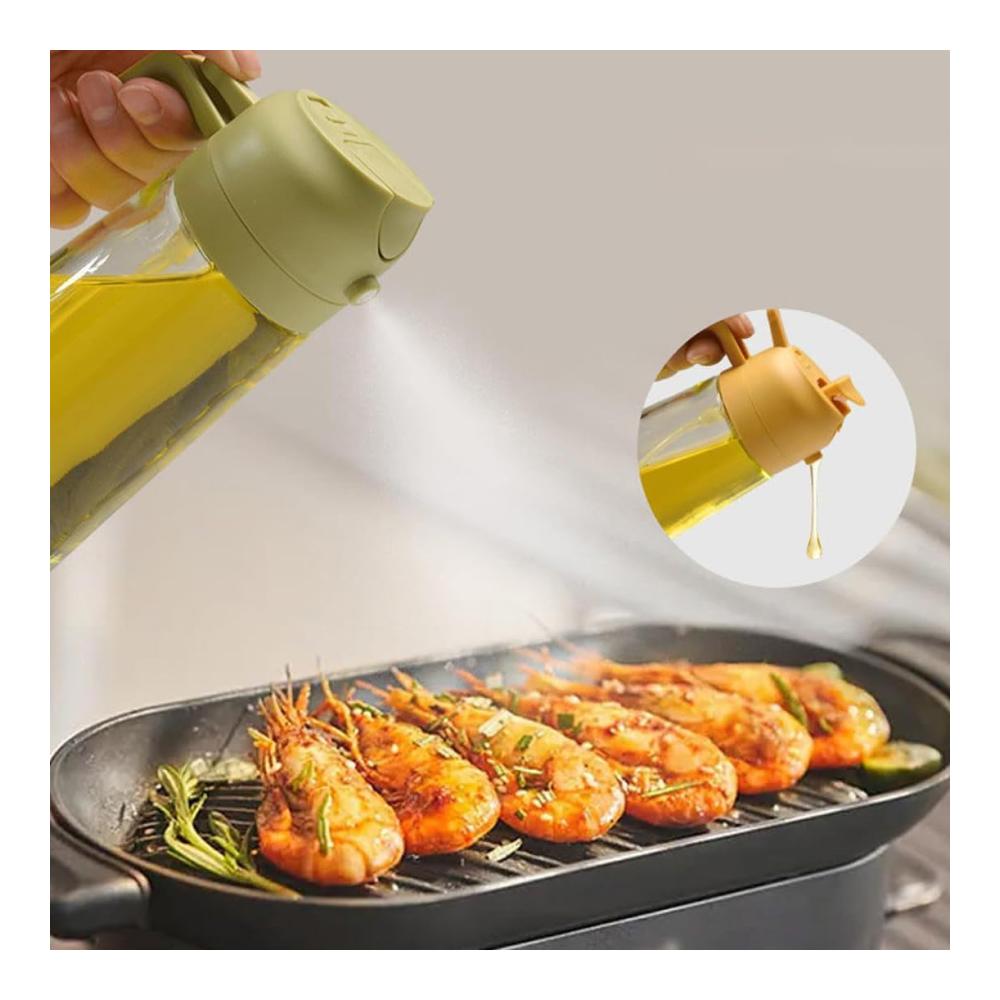Ölsprüher & -spender 2-in-1 Multifunktions-Ölflasche mit Ausgießer und Sprüher – Perfekt für Heißluftfritteuse Kochen Backen Grillen und Salat. Praktische Öl-Sprayflasche für die moderne Küche