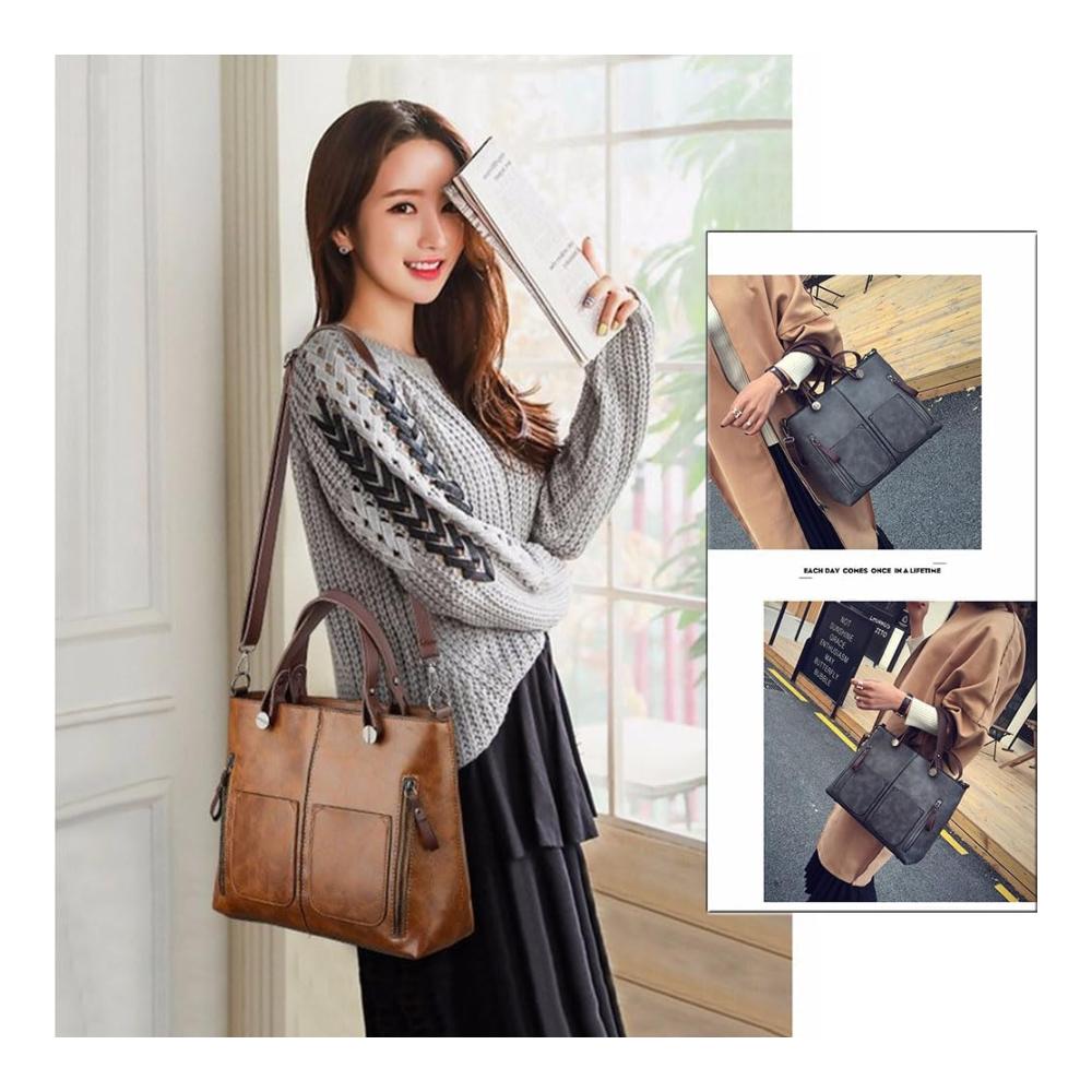 Verziertes Fotoalbenzubehör Damen Vintage Leder Schultertasche - Große Umhängetasche mit mehreren Taschen - Handtasche mit Kreuzkörper - Perfekt für Fotoliebhaber