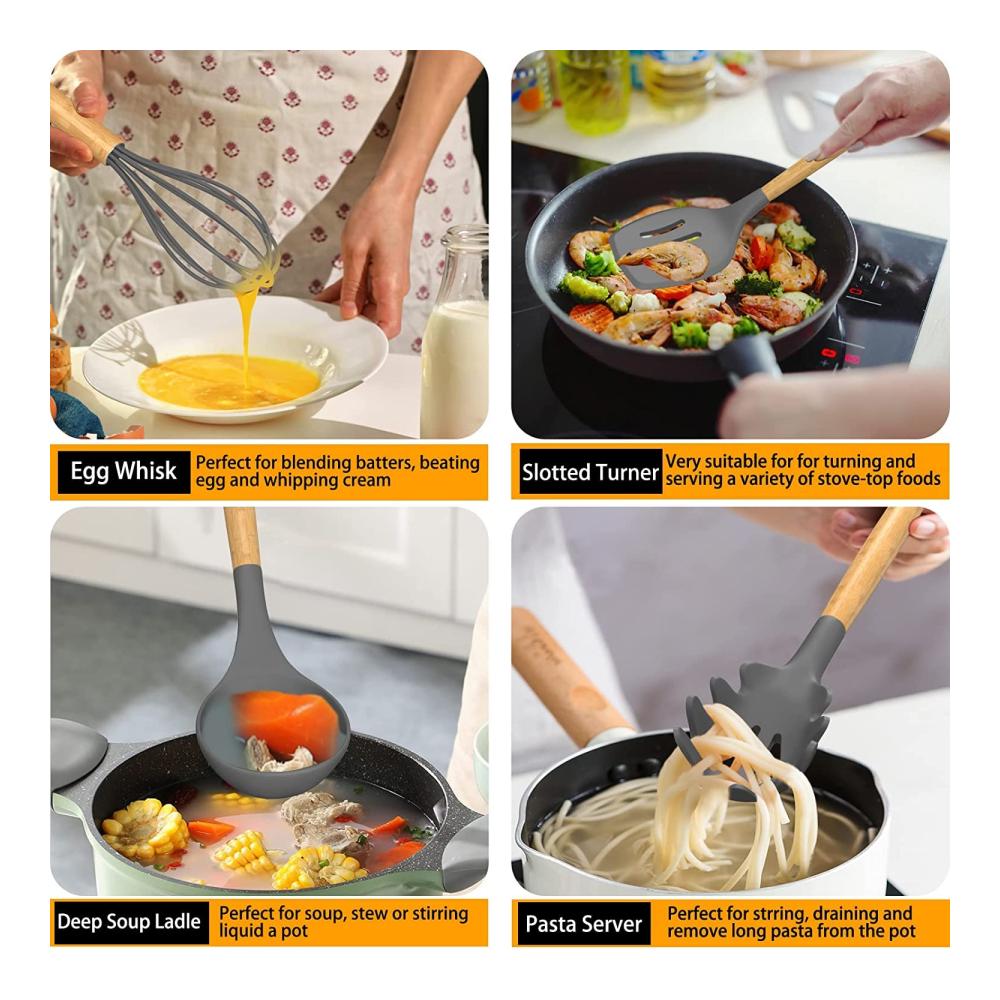 Premium Pfannenwender Set aus hitzebeständigem Silikon - 5-teiliges Küchenutensilien-Set für müheloses Kochen & Backen - Antihaft-Spachteln